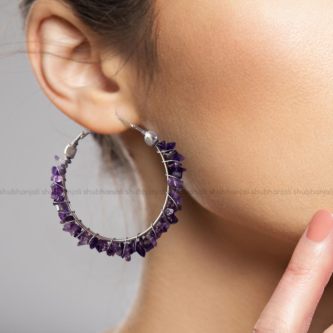 Amethyst Chips Huggie Hoops Earring