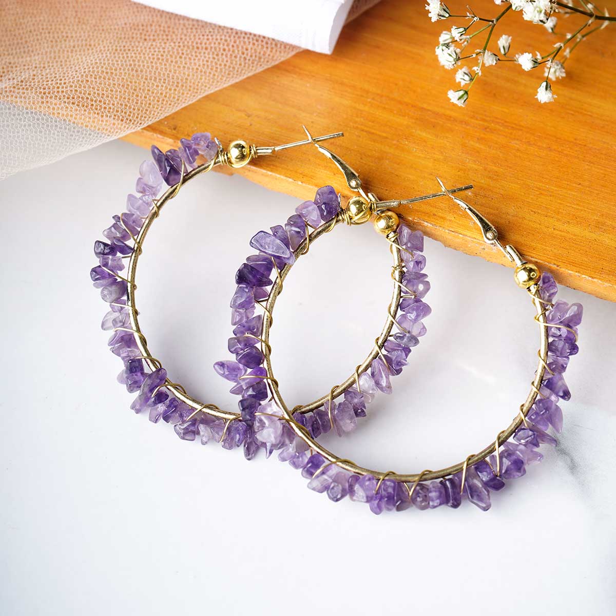 Amethyst Chips Huggie Hoops Earring