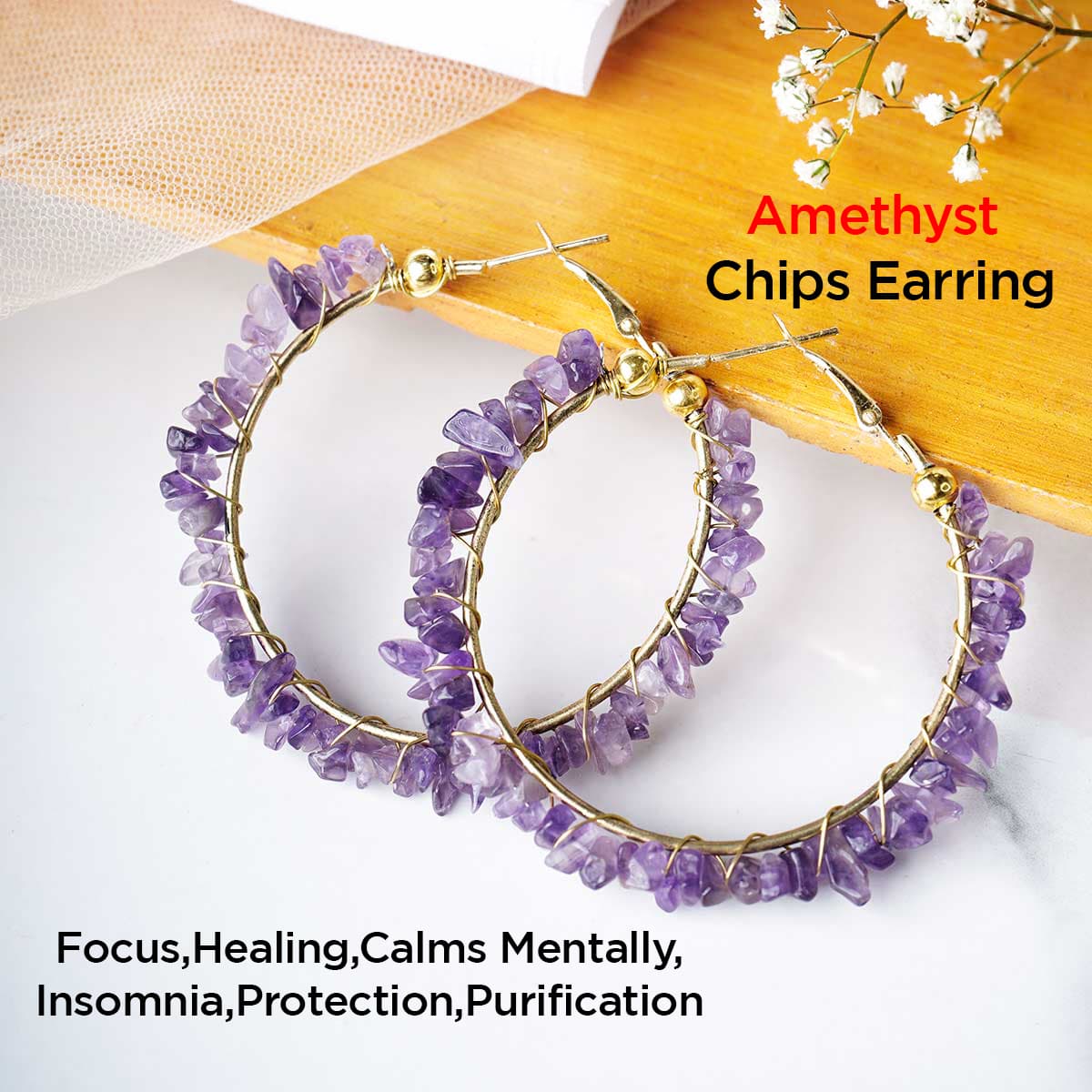 Amethyst Chips Huggie Hoops Earring