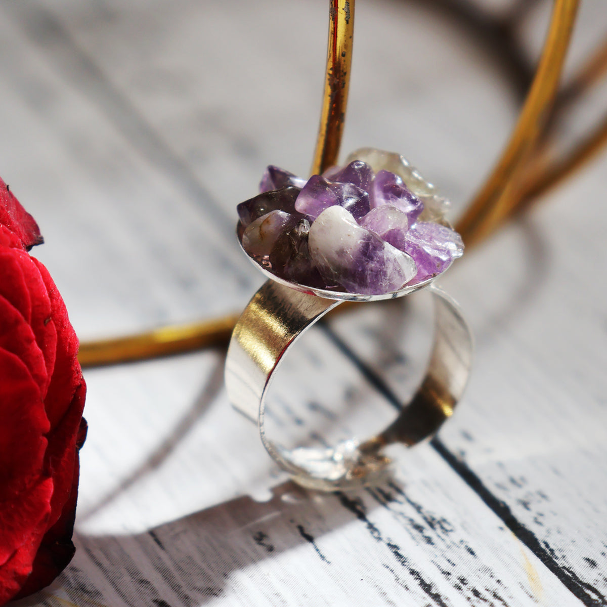 Amethyst Chips Stone Ring