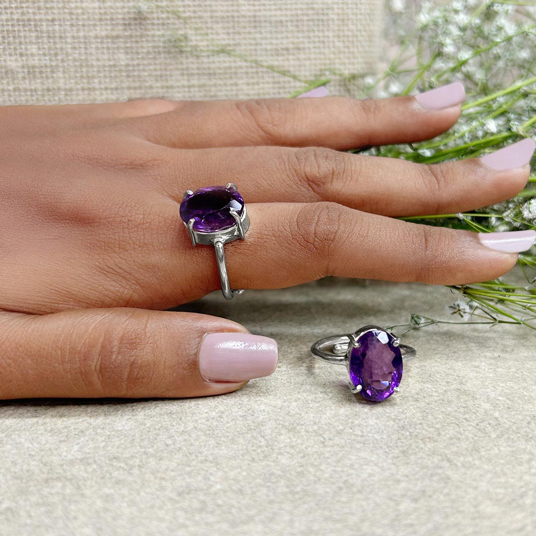 Amethyst Faceted Cut Ring