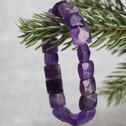 Amethyst Square Cut Beads Bracelet