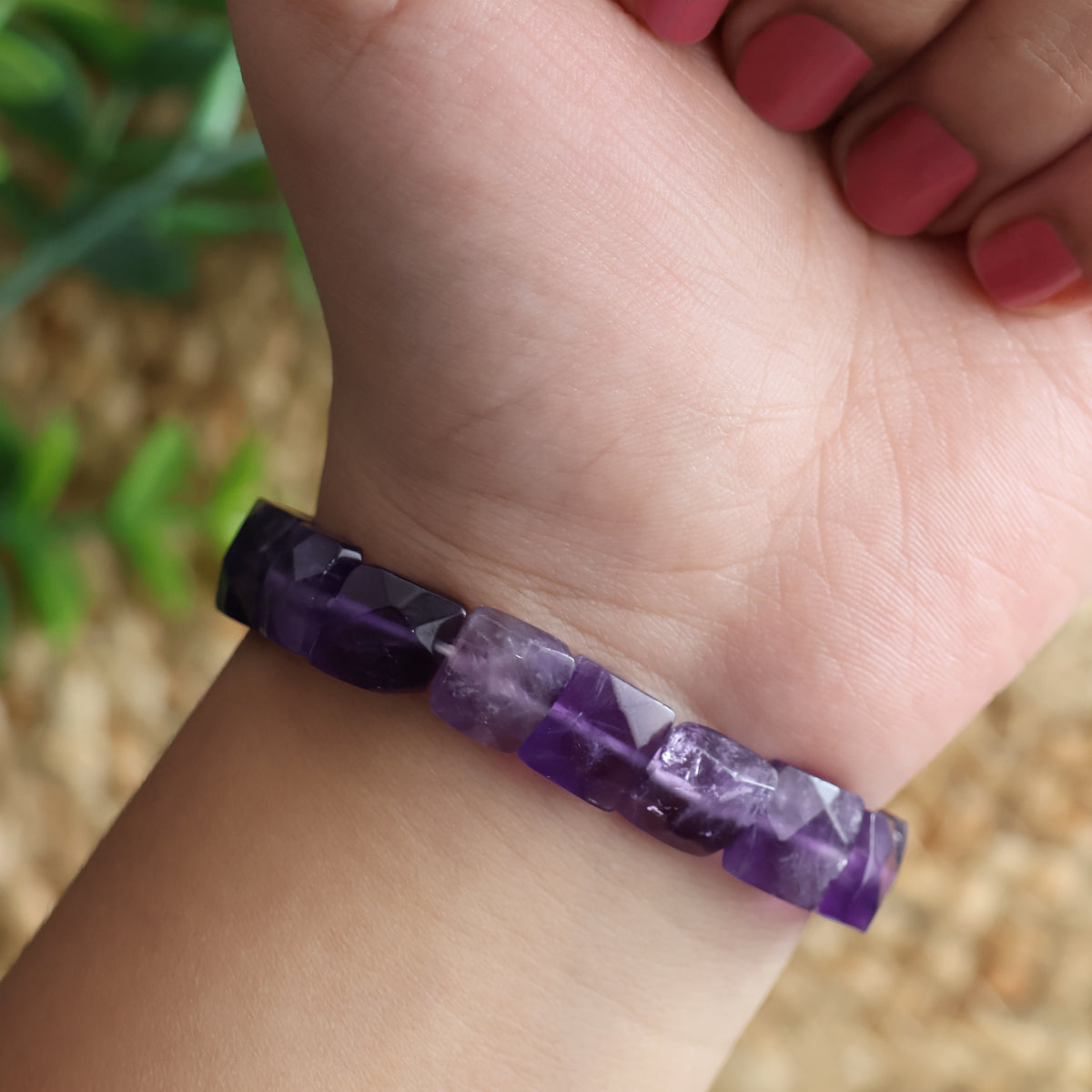 Amethyst Square Cut Beads Bracelet