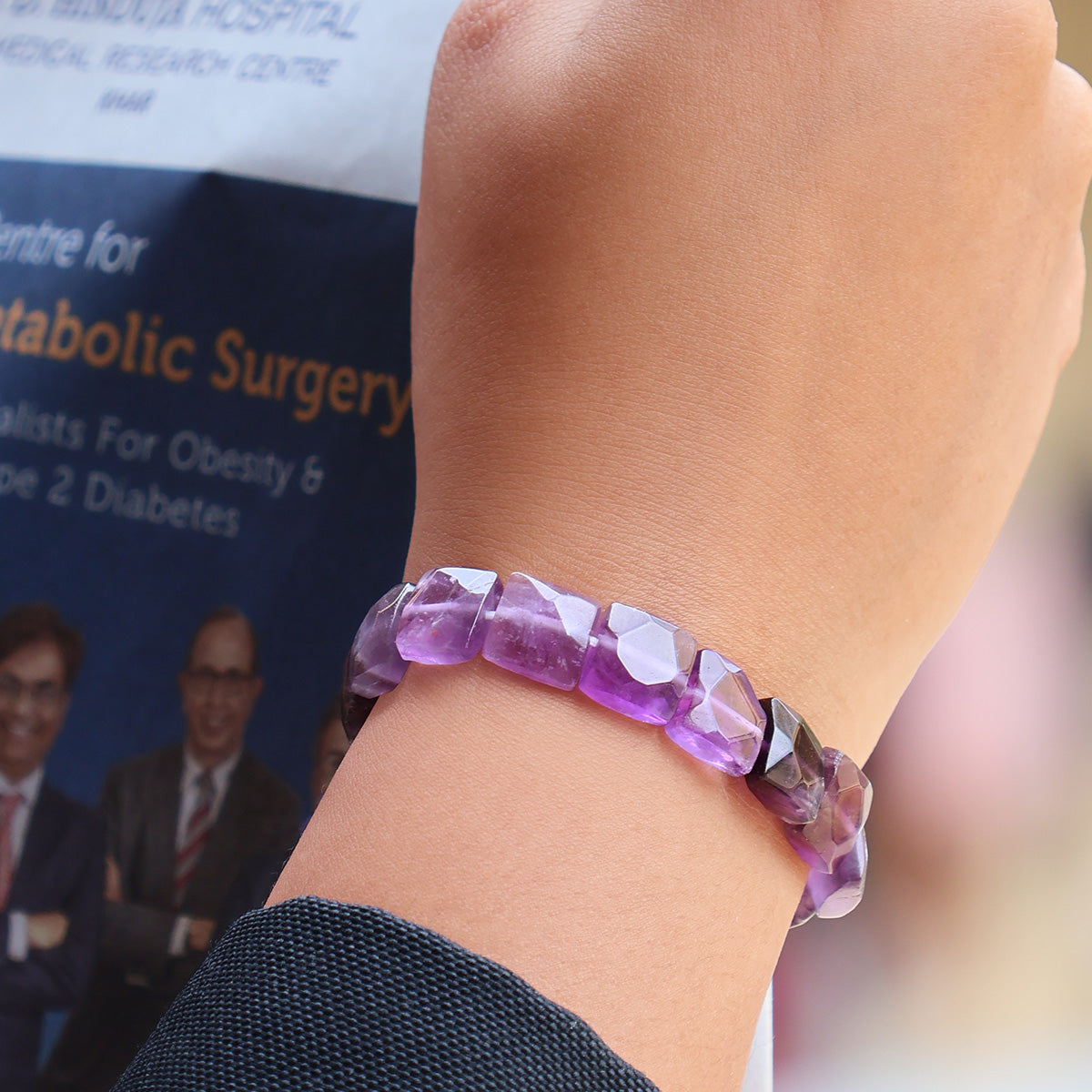 Amethyst Square Cut Beads Bracelet