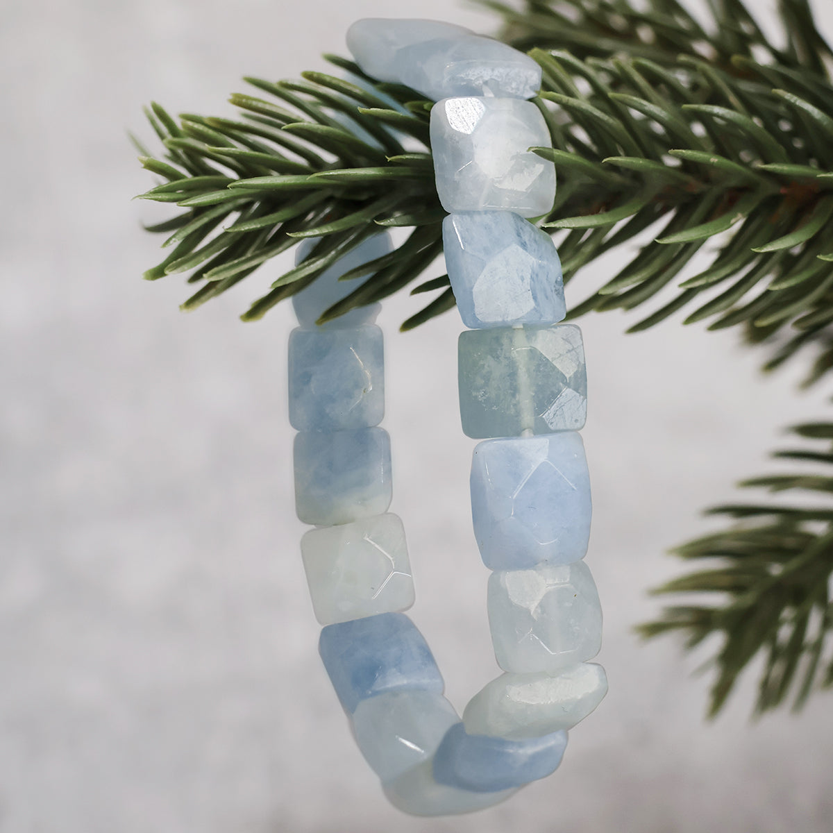 Aquamarine Square Cut Beads Bracelet