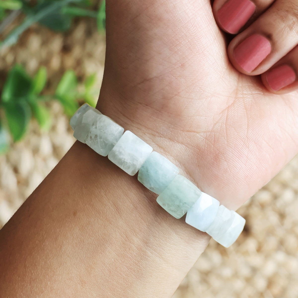 Aquamarine Square Cut Beads Bracelet