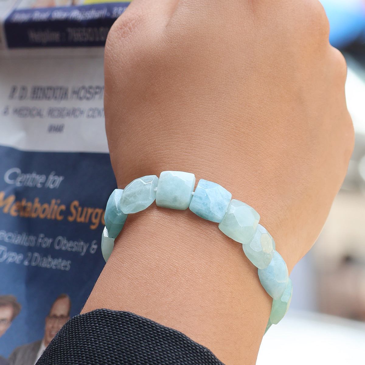 Aquamarine Square Cut Beads Bracelet