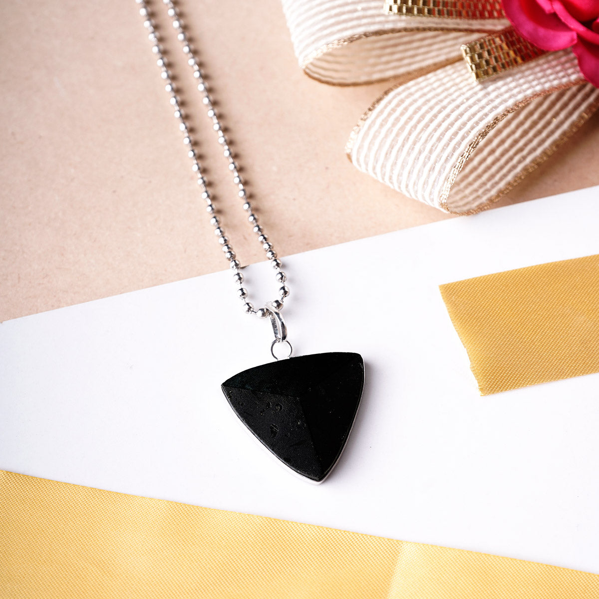 Black Tourmaline Crystal Triangle Pendant