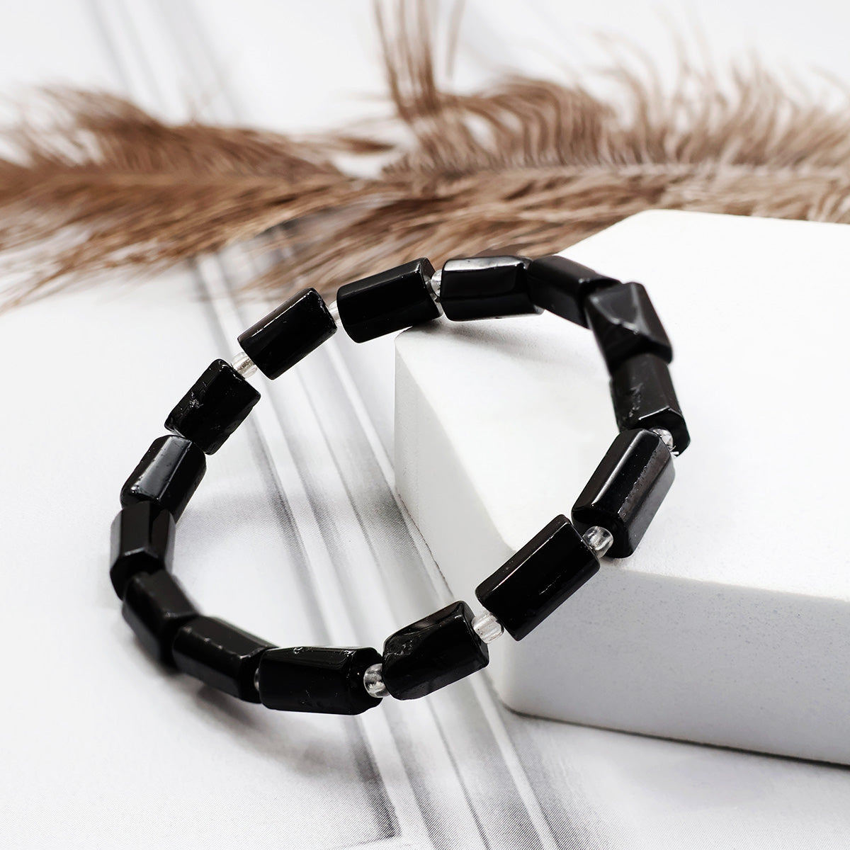 Black Tourmaline Tube Beads Bracelet