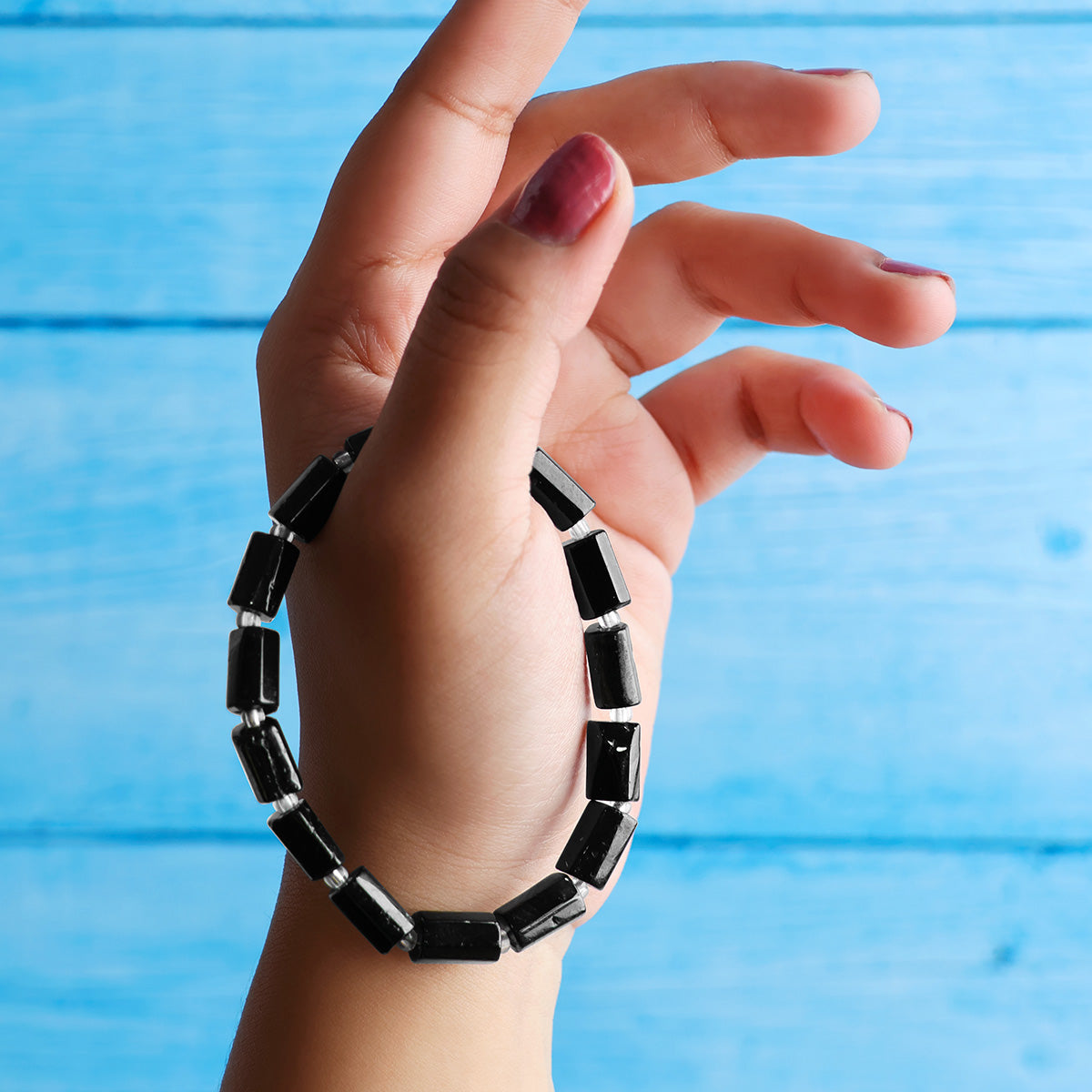 Black Tourmaline Tube Beads Bracelet