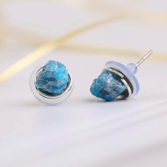 Blue Apatite Raw Studs Earrings