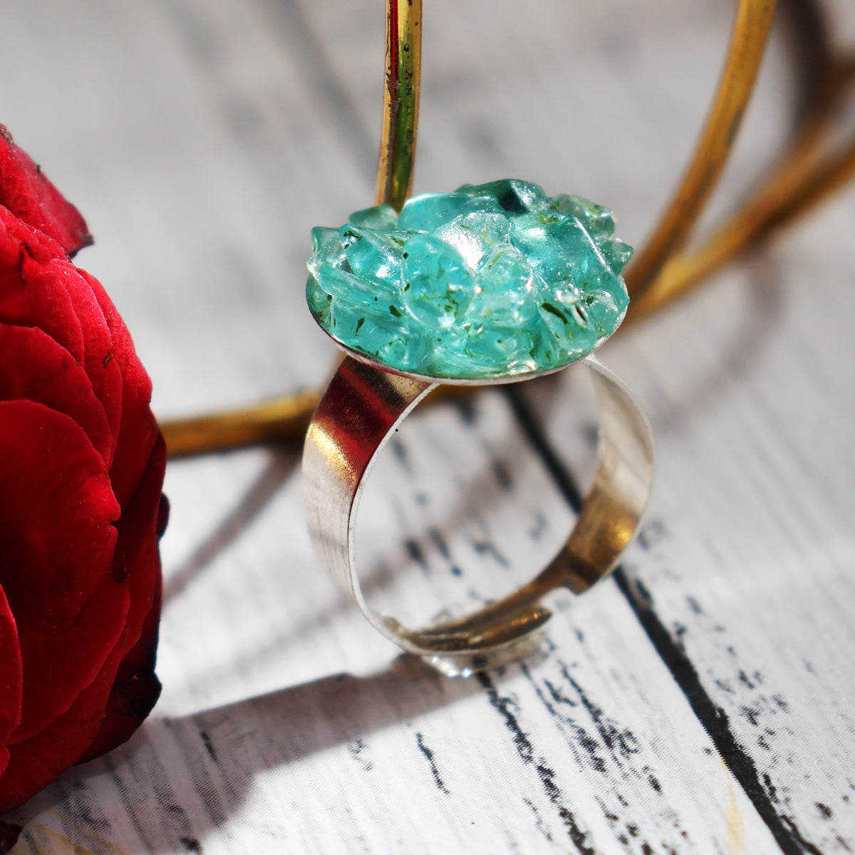 Blue Apatite Chips Stone Ring