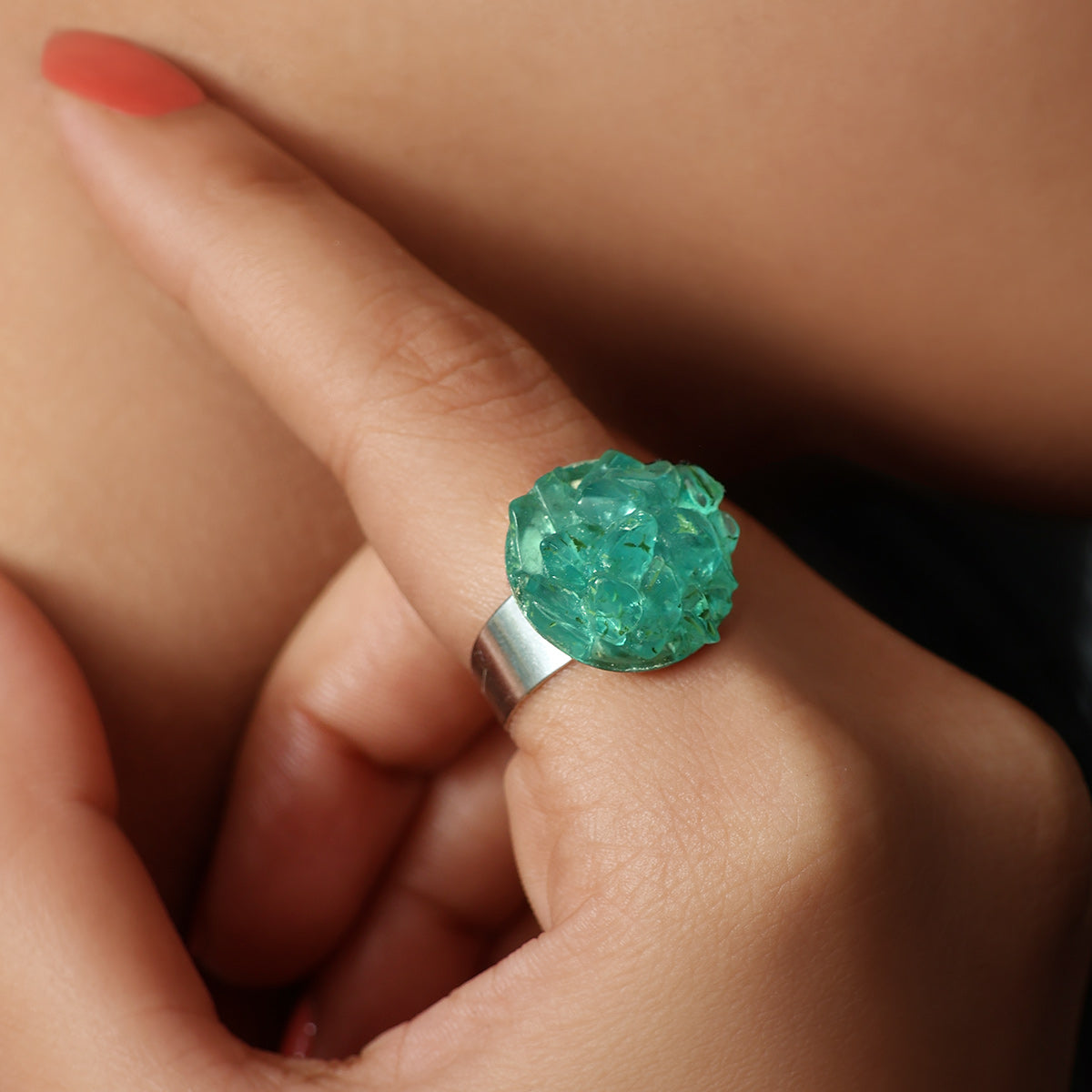 Blue Apatite Chips Stone Ring