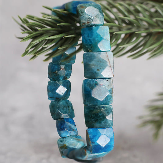 Blue Apatite Square Cut Beads Bracelet