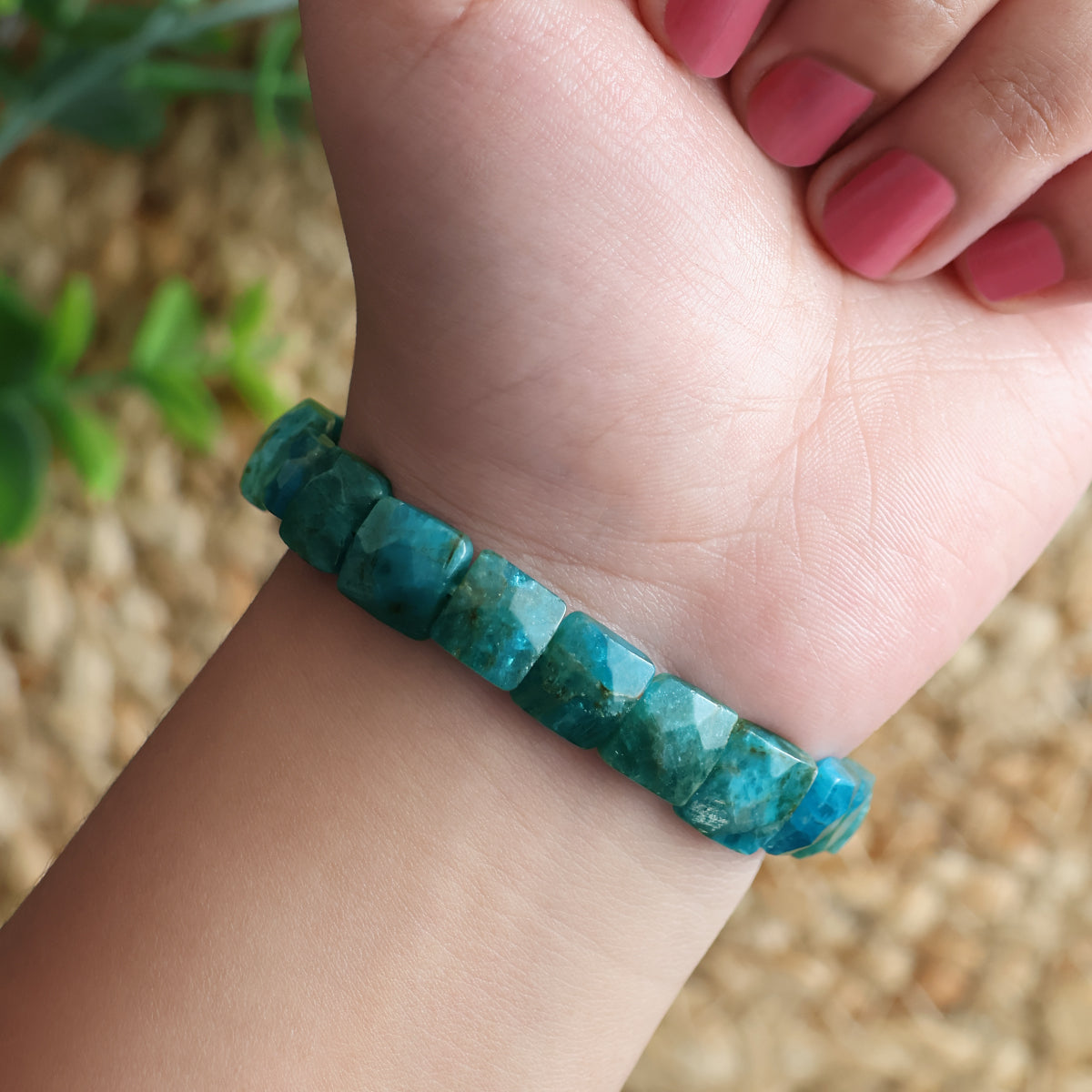 Blue Apatite Square Cut Beads Bracelet