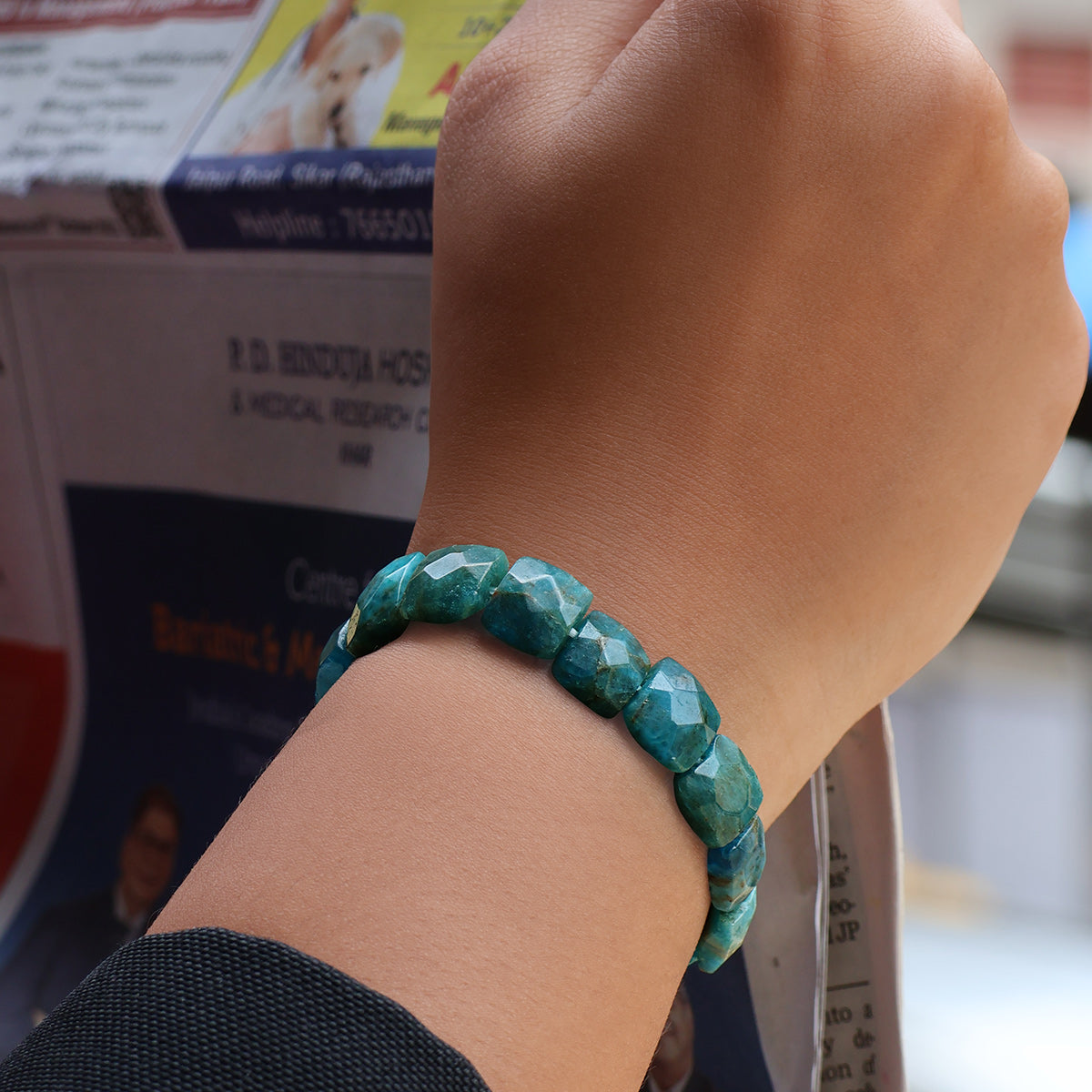 Blue Apatite Square Cut Beads Bracelet