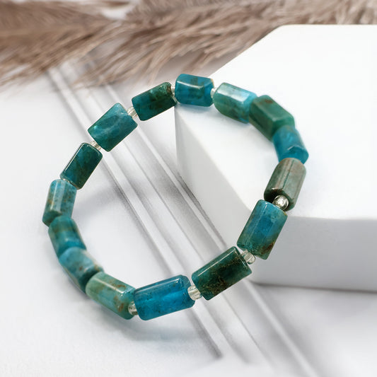 Blue Apatite Tube Beads Bracelet