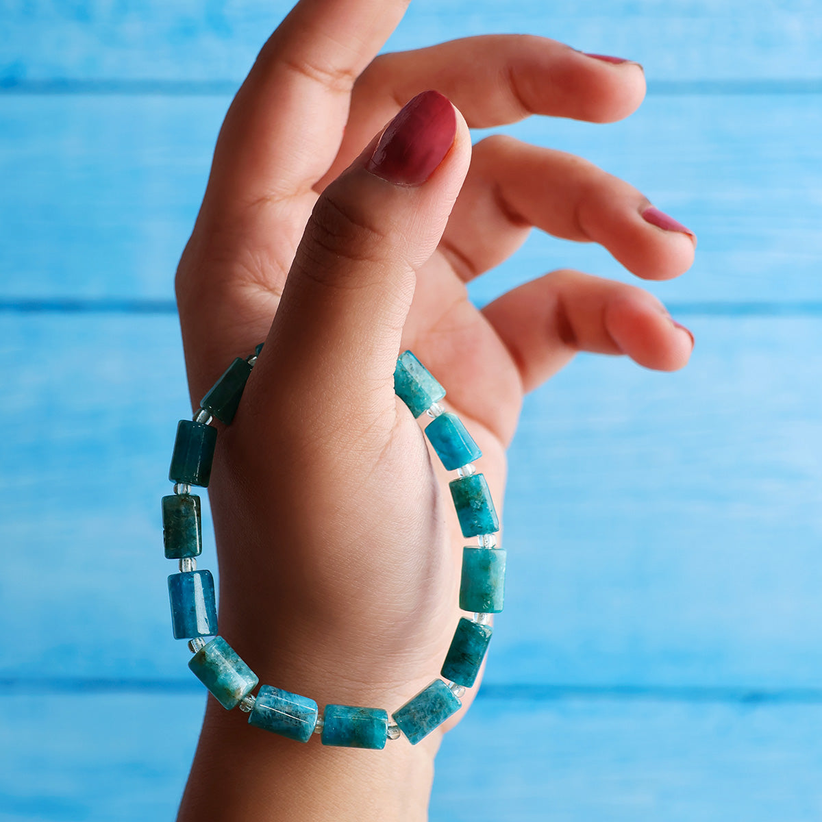 Blue Apatite Tube Beads Bracelet