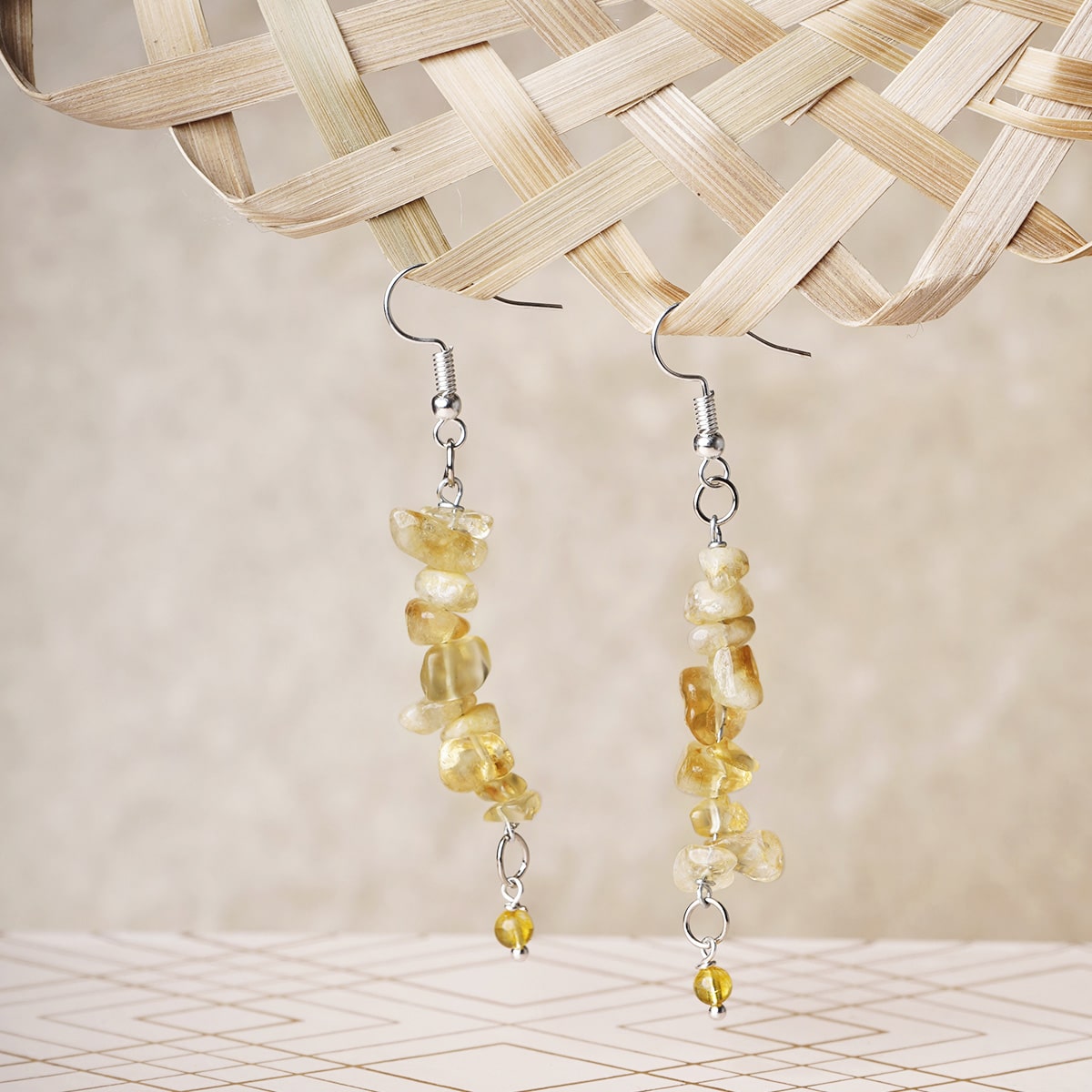 Citrine Chips Hook Earrings