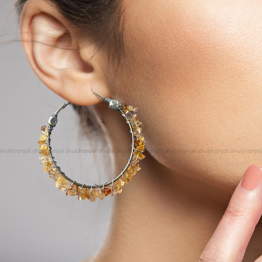 Citrine Chips Huggie Hoops Earring