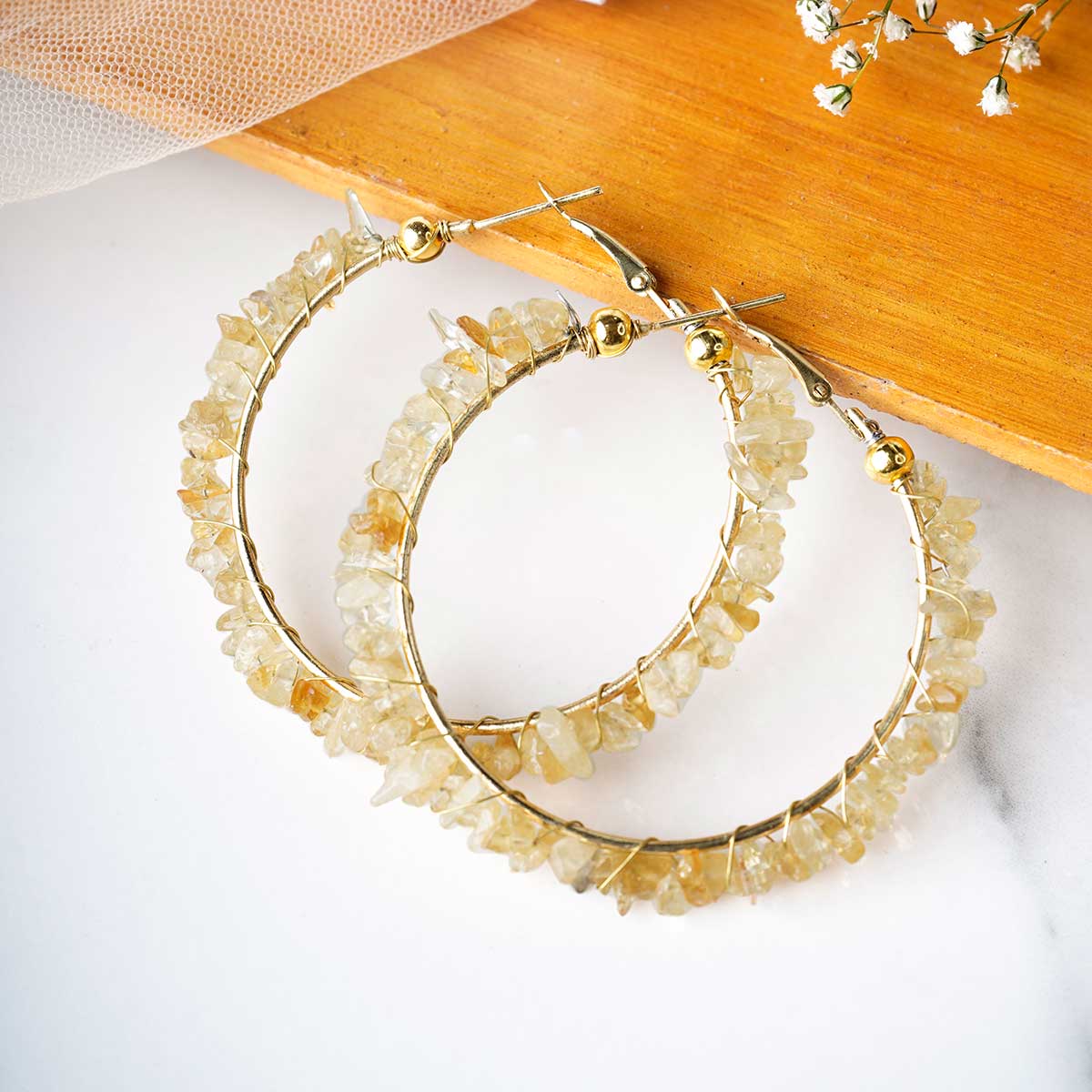 Citrine Chips Huggie Hoops Earring