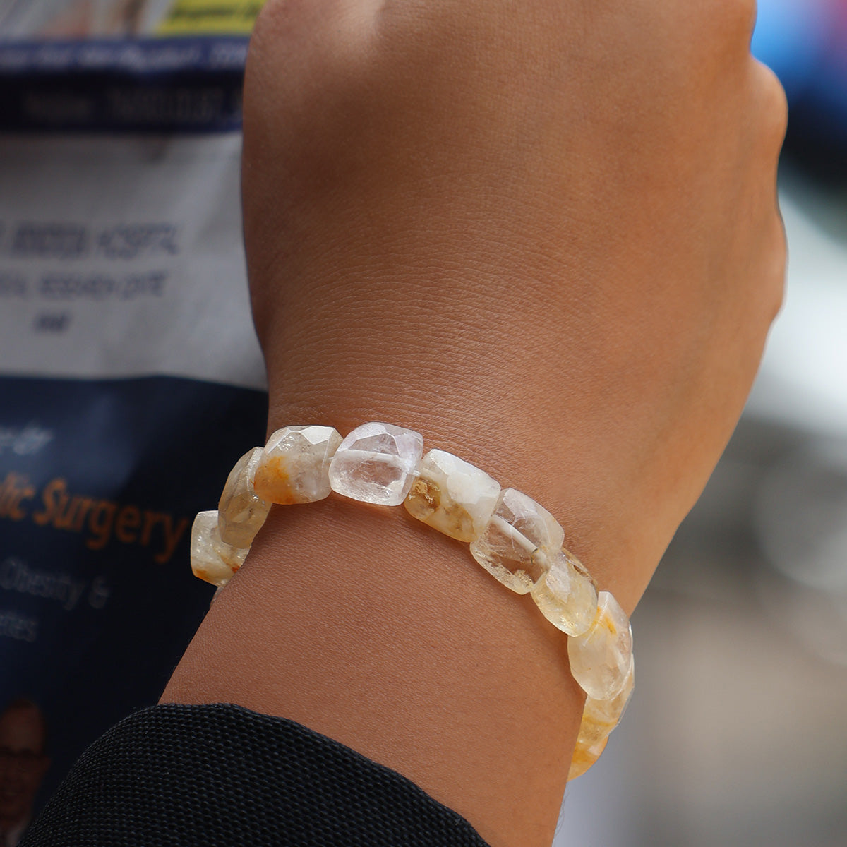 Citrine Square Cut Beads Bracelet