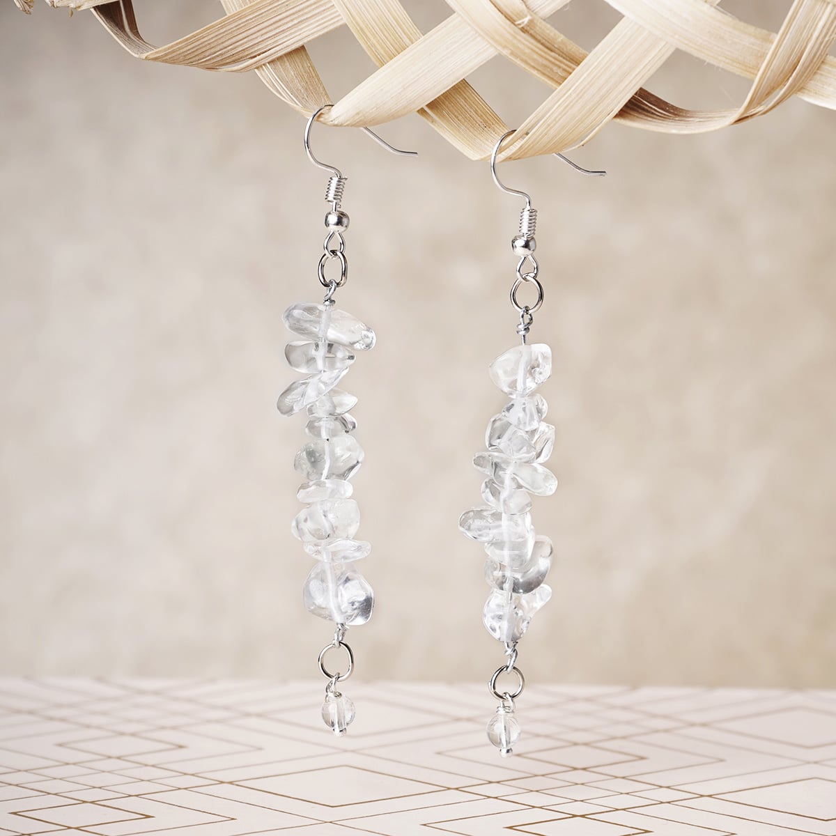 Clear Quartz Chips Hook Earrings