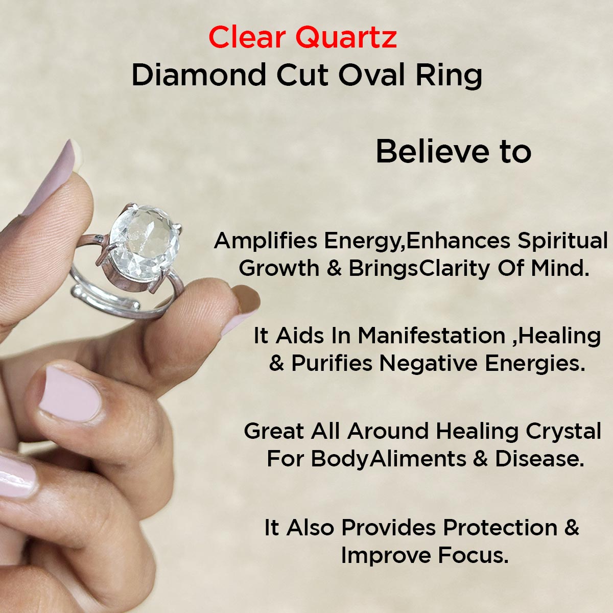 Clear Quartz Faceted Cut Ring