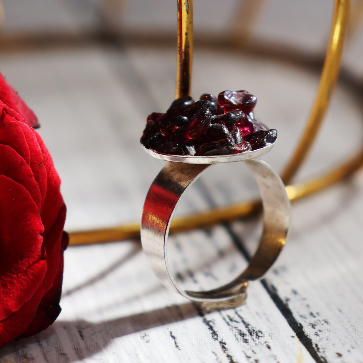 Garnet Chips Stone Ring