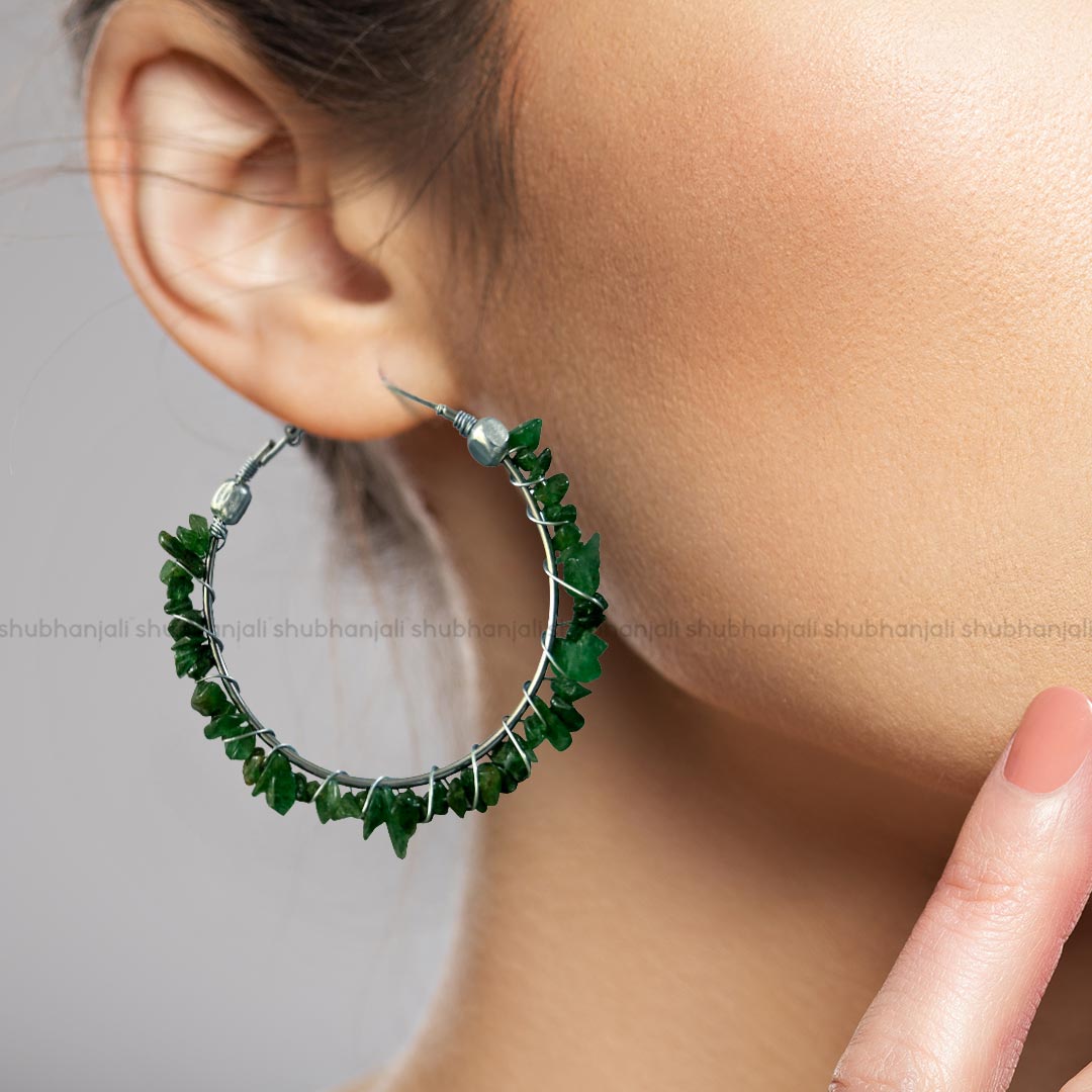 Green Jade Chips Huggie Hoops Earring