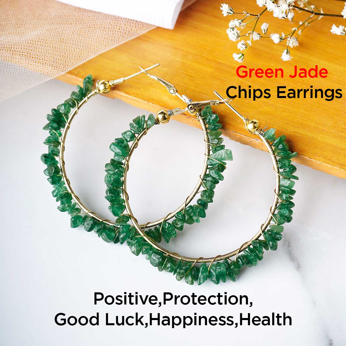 Green Jade Chips Huggie Hoops Earring