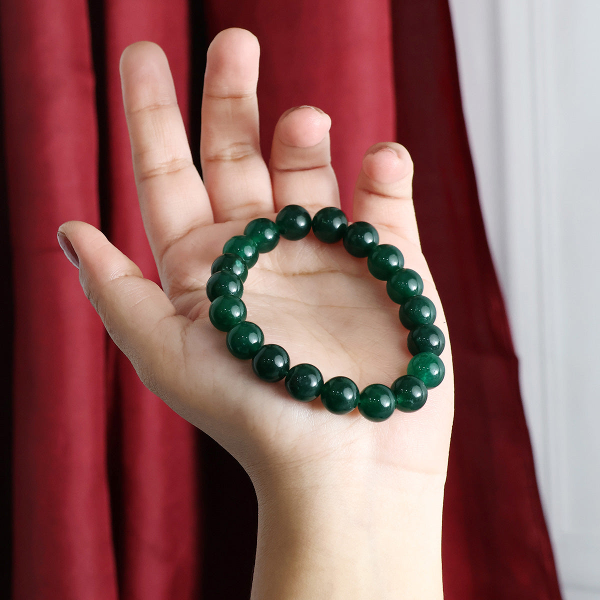 Green Jade Round Beads Bracelet