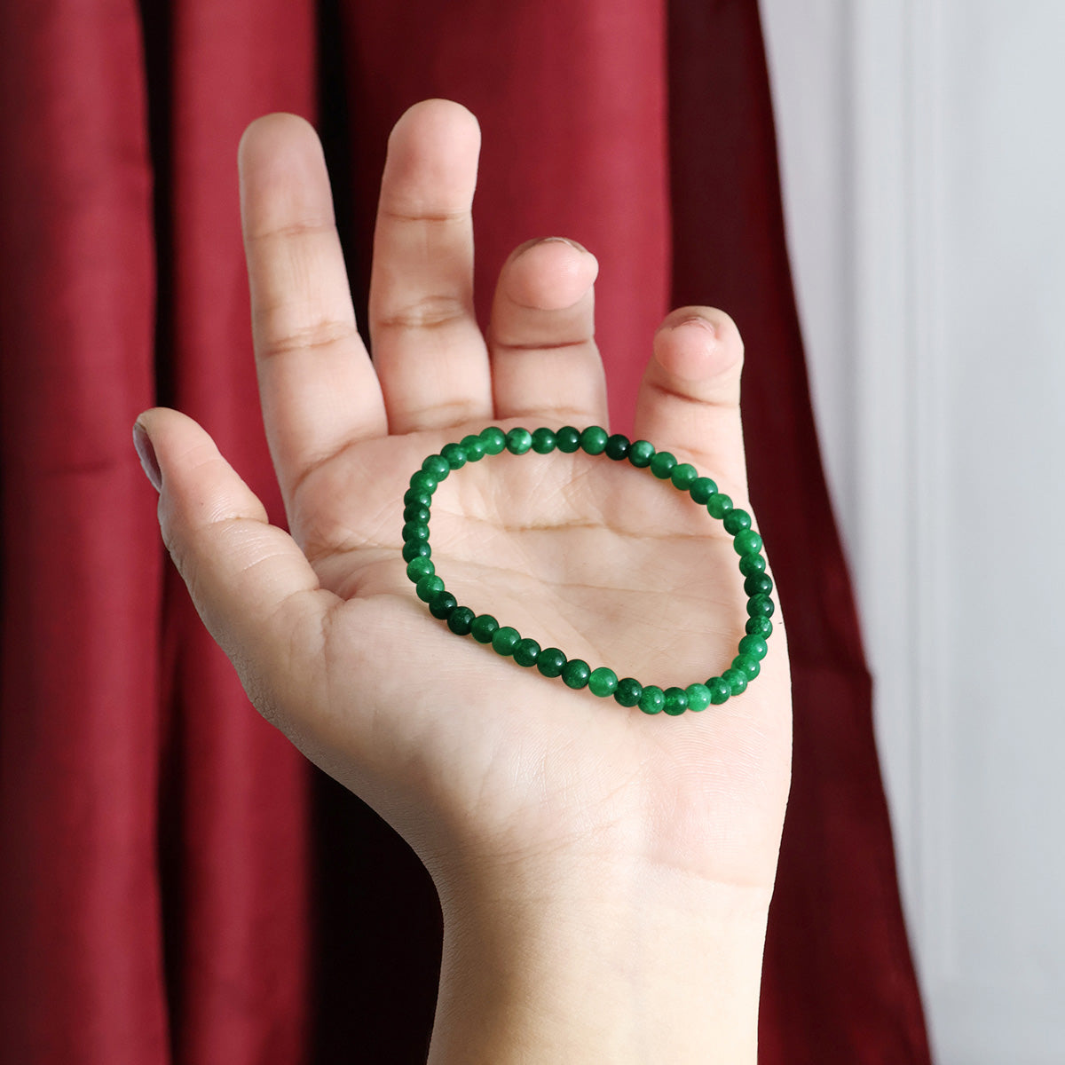 Green Jade Round Beads Bracelet