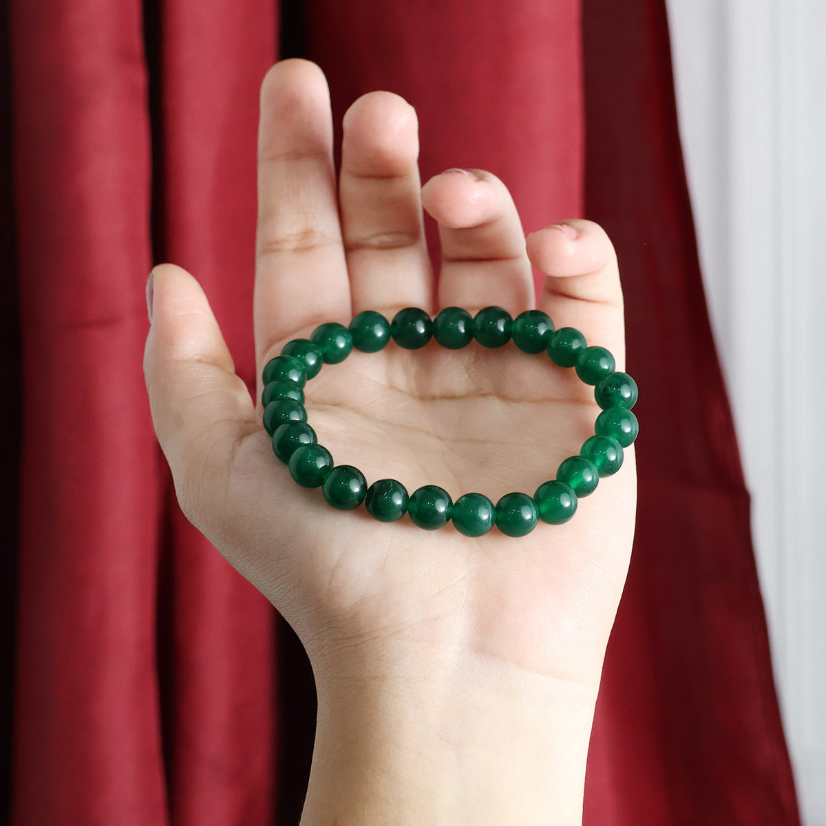 Green Jade Round Beads Bracelet