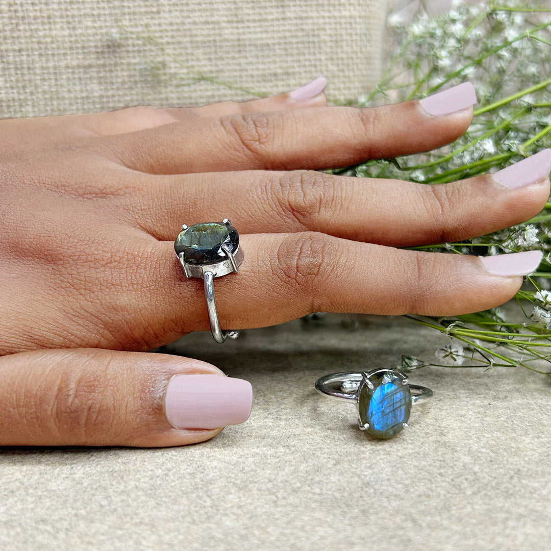 Labradorite Faceted Cut Ring