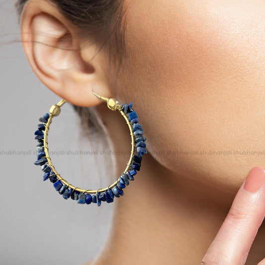 Lapis Lazuli Chips Huggie Hoops Earring