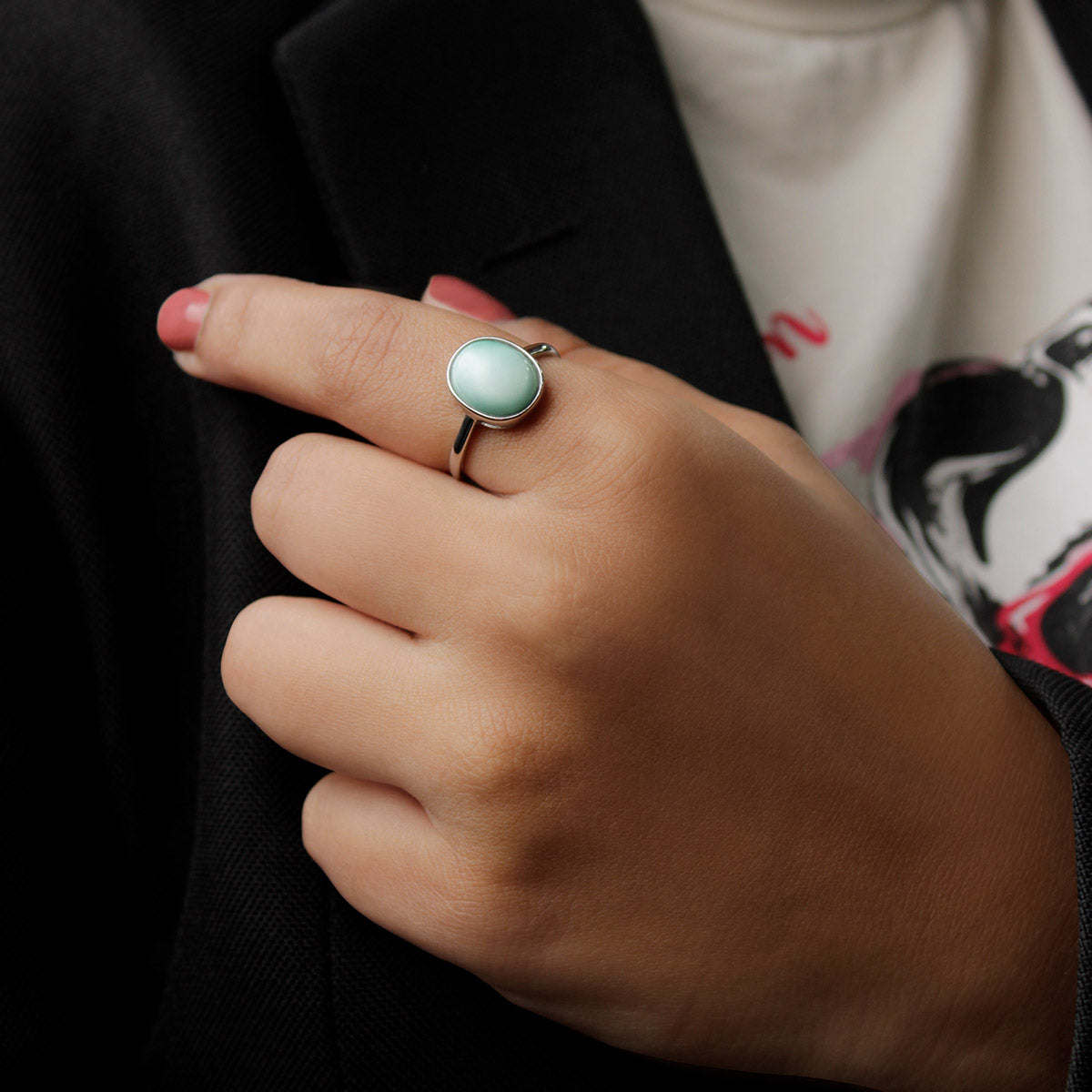 Larimar Oval 925 Sterling Silver Ring