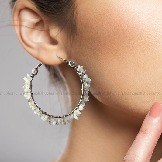 Moonstone Chips Huggie Hoops Earring