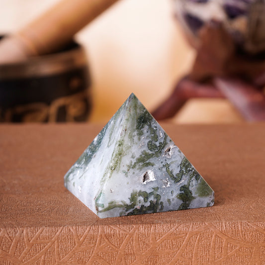 Moss Agate Stone Pyramid