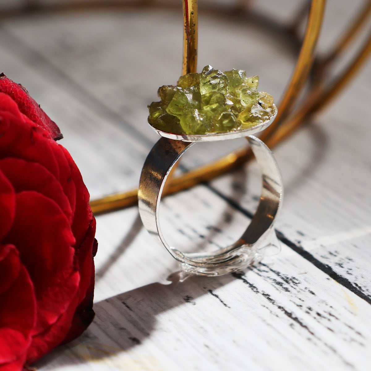 Peridot Chips Stone Ring