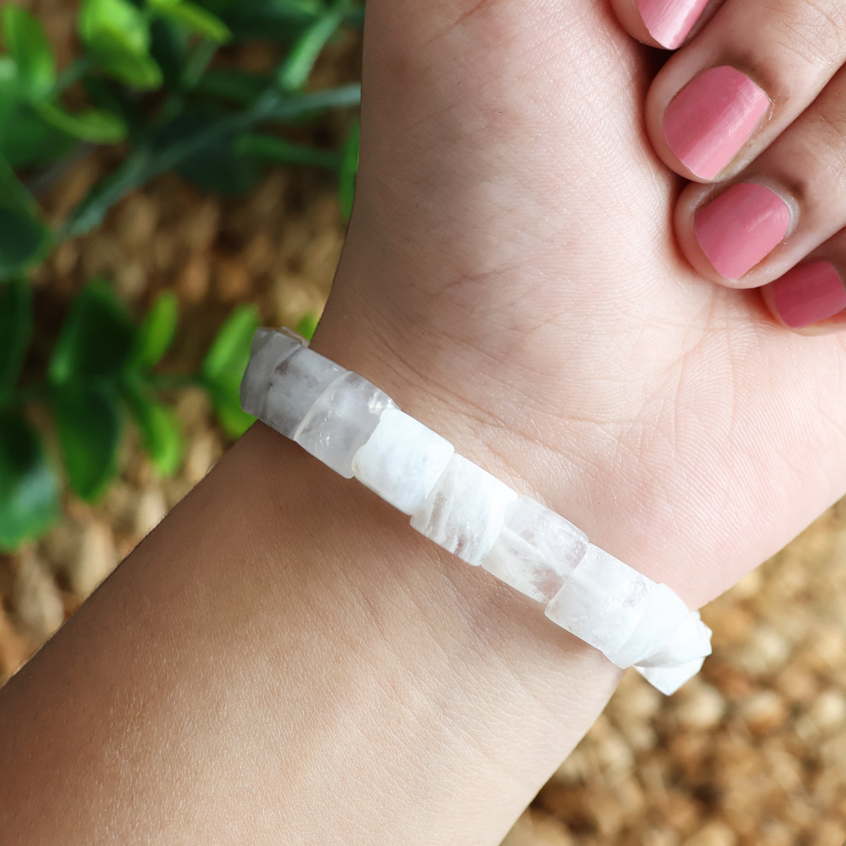 Rainbow Moonstone Square Cut Beads Bracelet