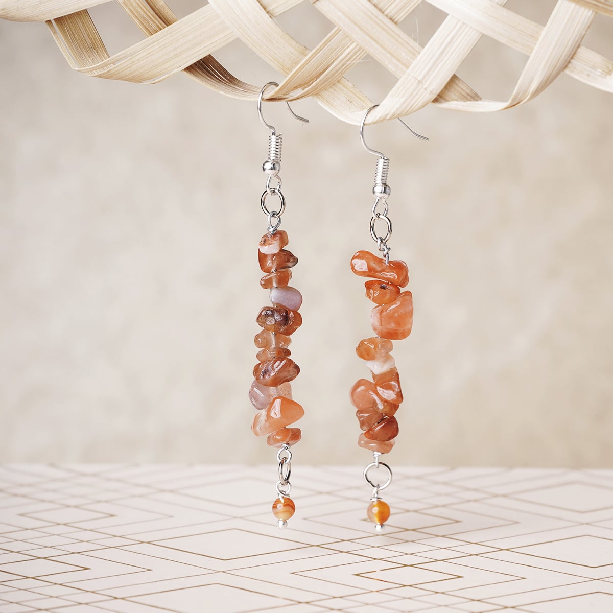 Red Carnelian Chips Hook Earrings