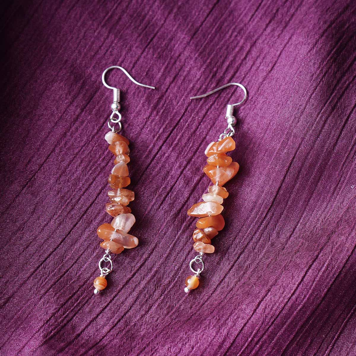 Red Carnelian Chips Hook Earrings