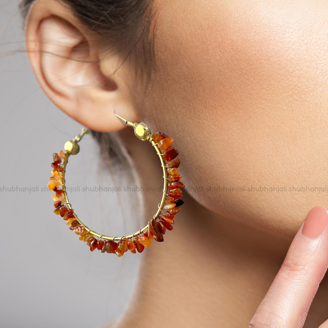 Red Carnelian Hoops Earring