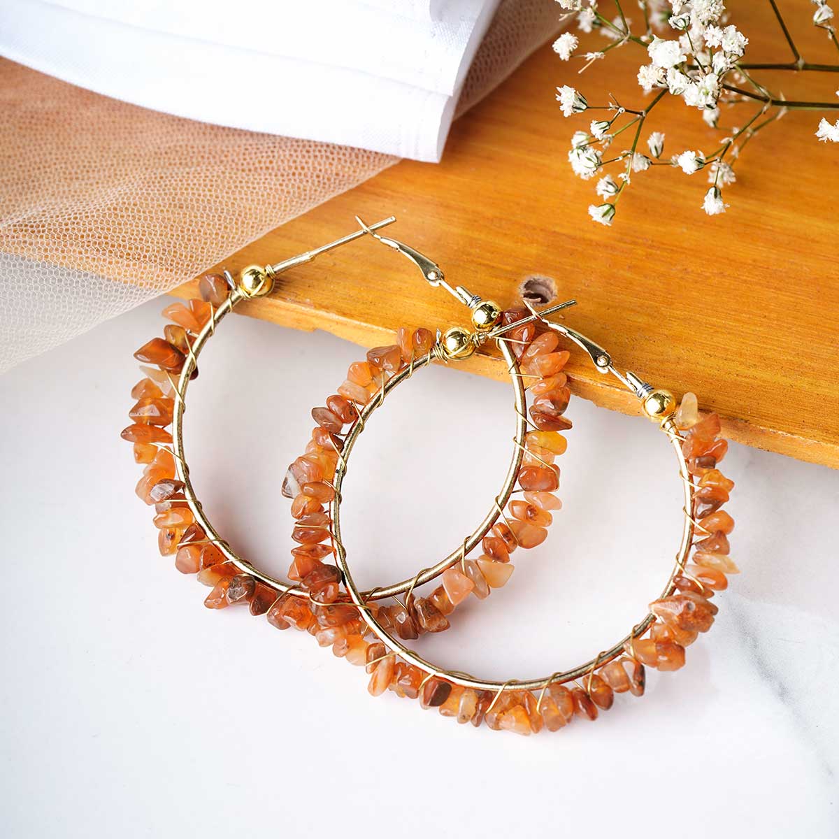 Red Carnelian Hoops Earring