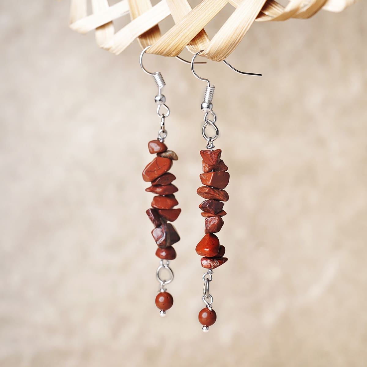 Red Jasper Chips Hook Earrings