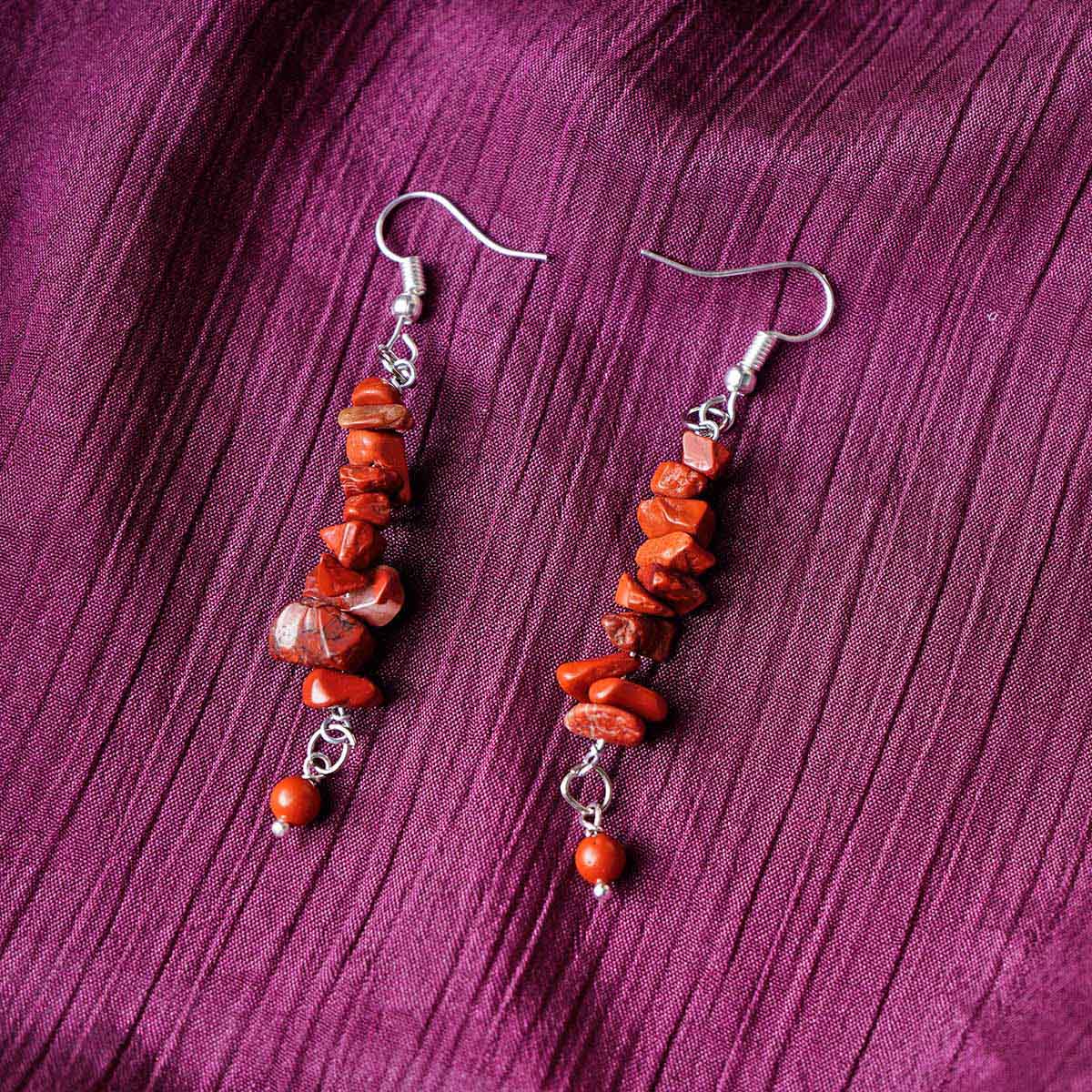 Red Jasper Chips Hook Earrings