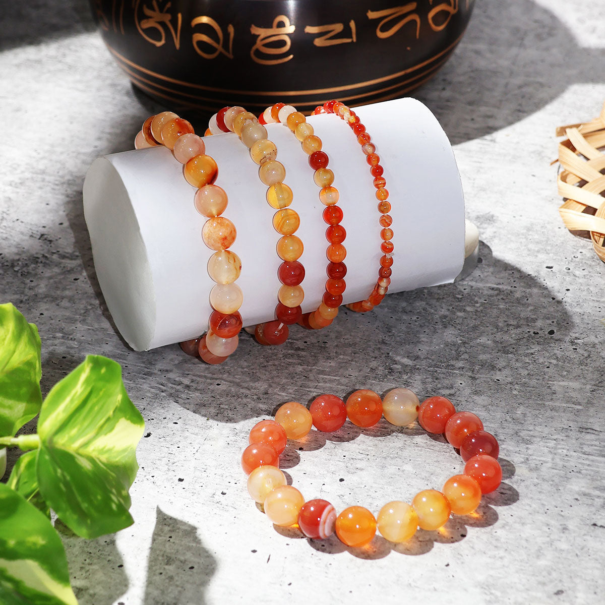 Red Carnelian Round Beads Bracelet