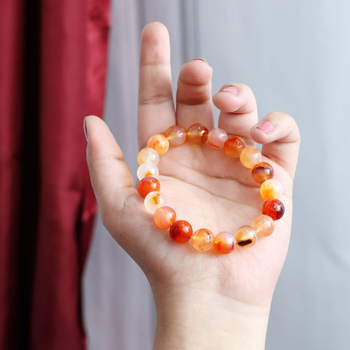 Red Carnelian Round Beads Bracelet