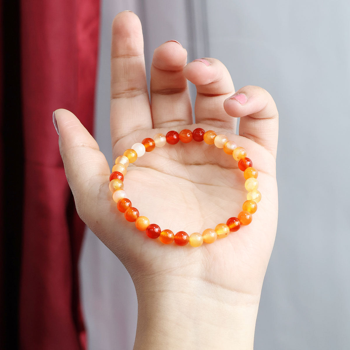 Red Carnelian Round Beads Bracelet